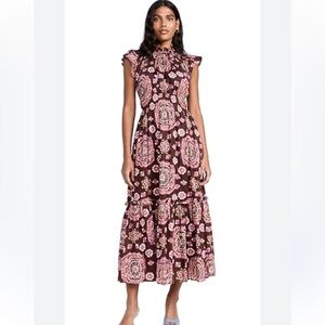 Cleobella Batik Pink Floral Indira Maxi Dress Sz small S organic cotton